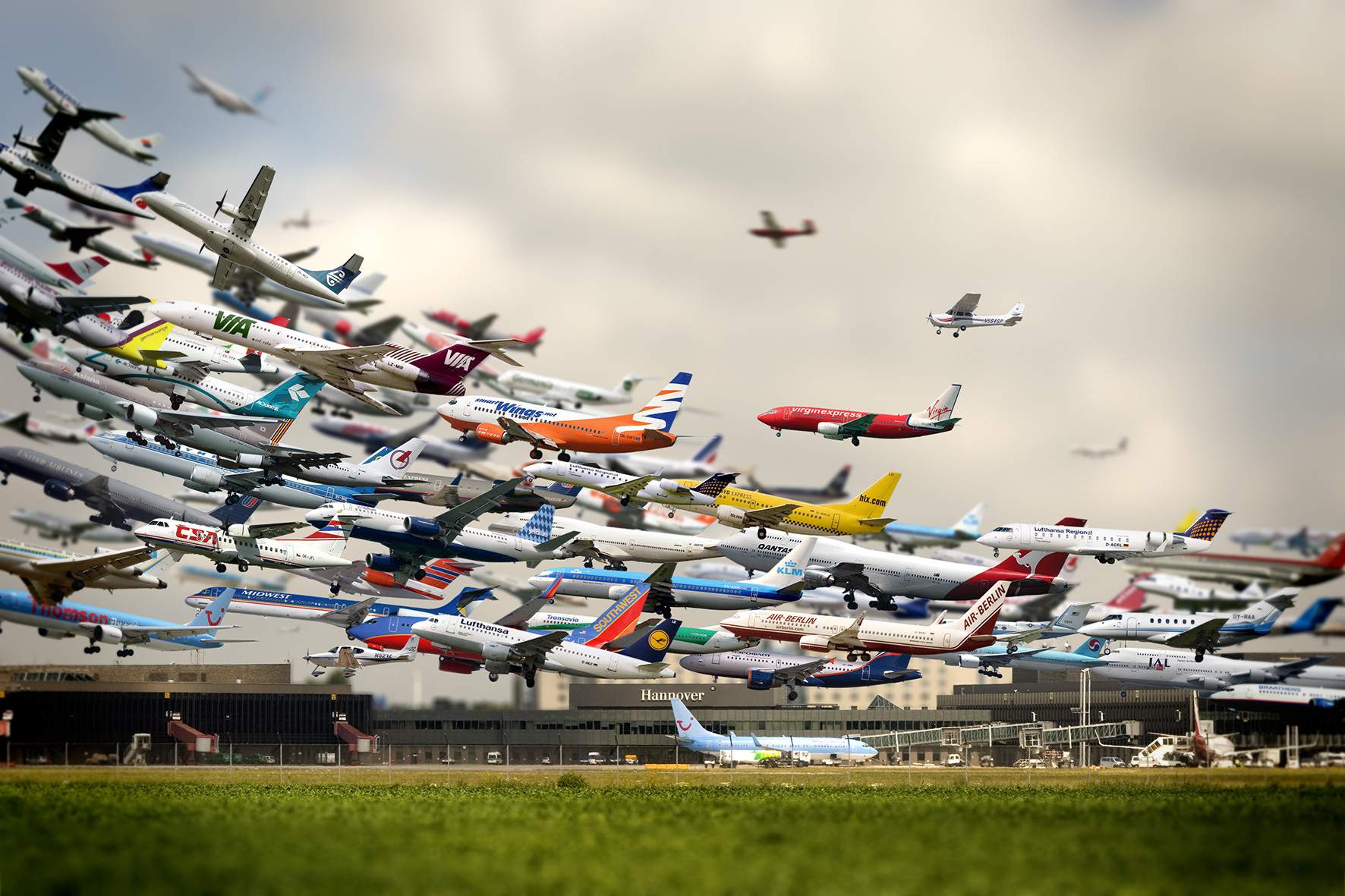 Composite image of planes taking off